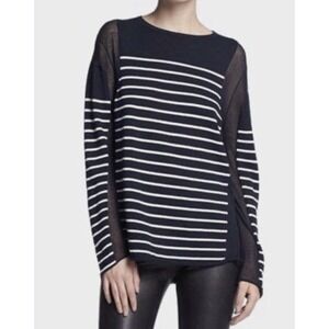 Alexander Wang Semi Sheer Striped Top Women XS Navy Ivory Cotton Blend Preppy
